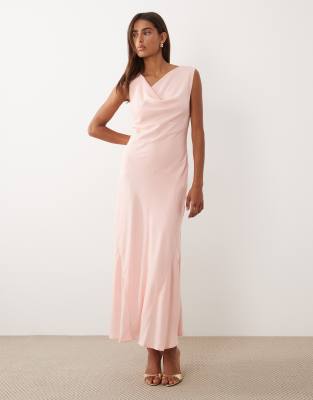 Y.a.s. Cowl Front Satin Maxi Dress In Pink