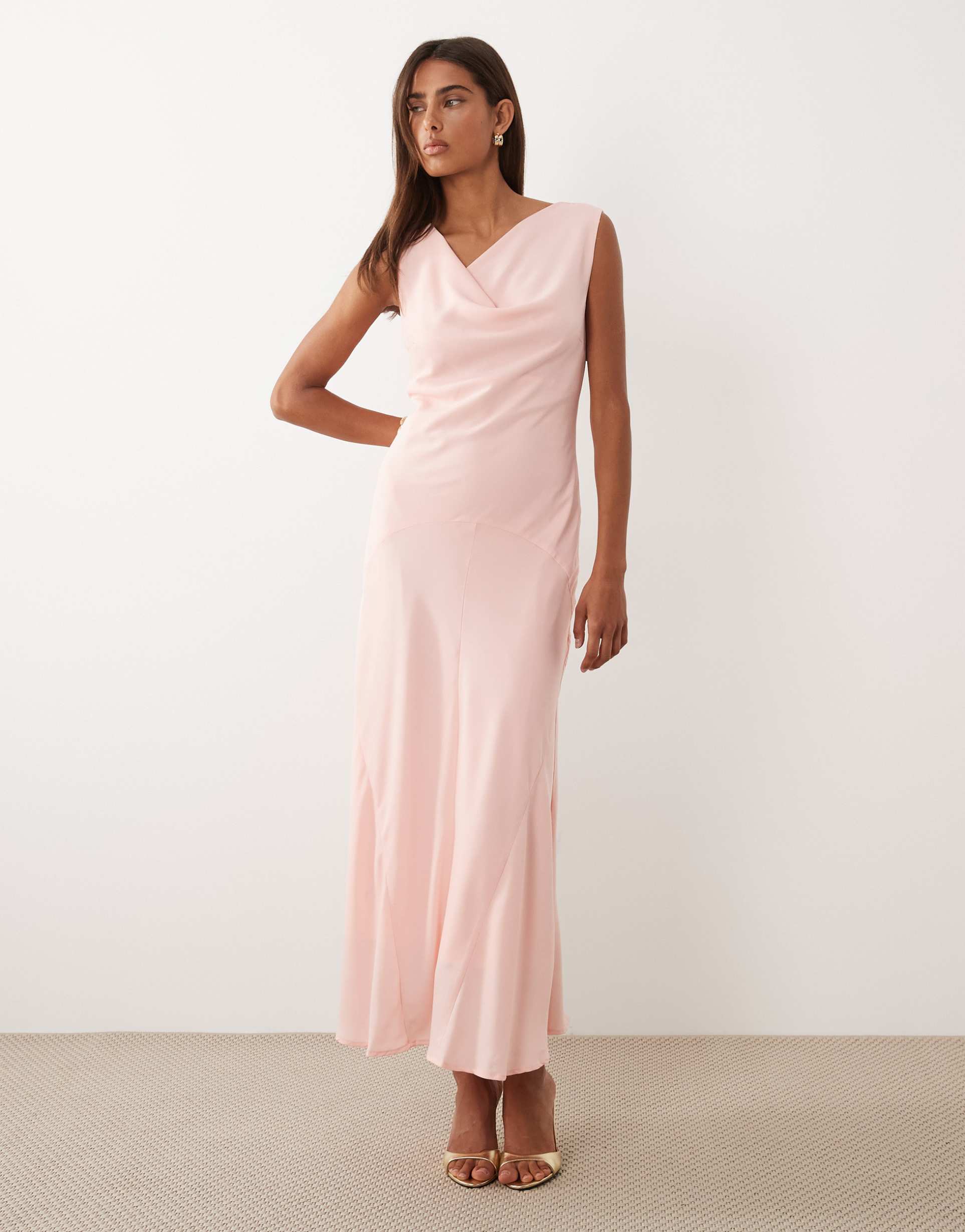 yas cowl front satin maxi dress in blushing rose pink