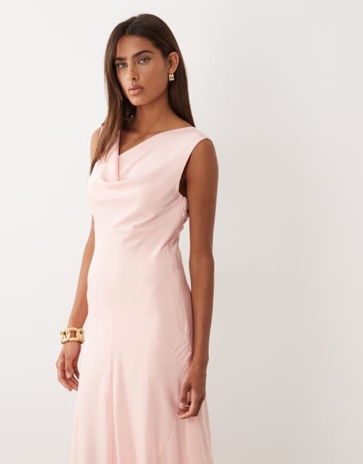YAS cowl front satin maxi dress in blushing rose pink, 2 of 4