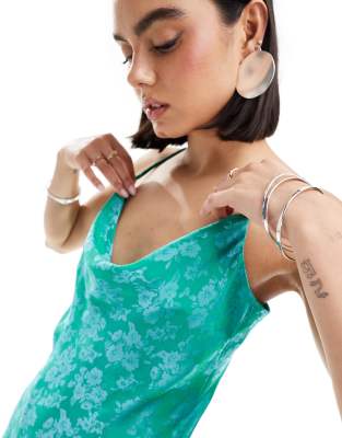 Y.a.s. Cowl Neck Satin Cami Midi Dress In Blue