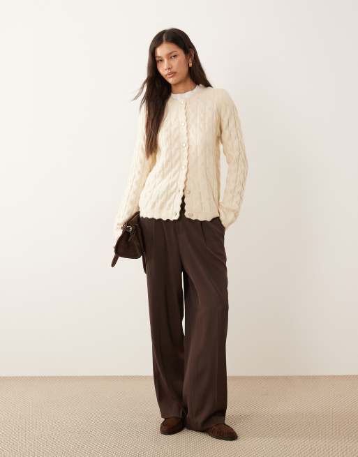YAS - Cremefarvet cardigan med muslingekant og tekstur, 2 af 4