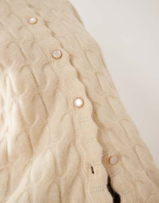 YAS - Cremefarvet cardigan med muslingekant og tekstur, 3 af 4