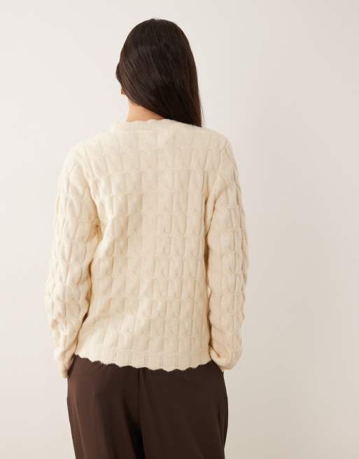 YAS - Cremefarvet cardigan med muslingekant og tekstur, 4 af 4