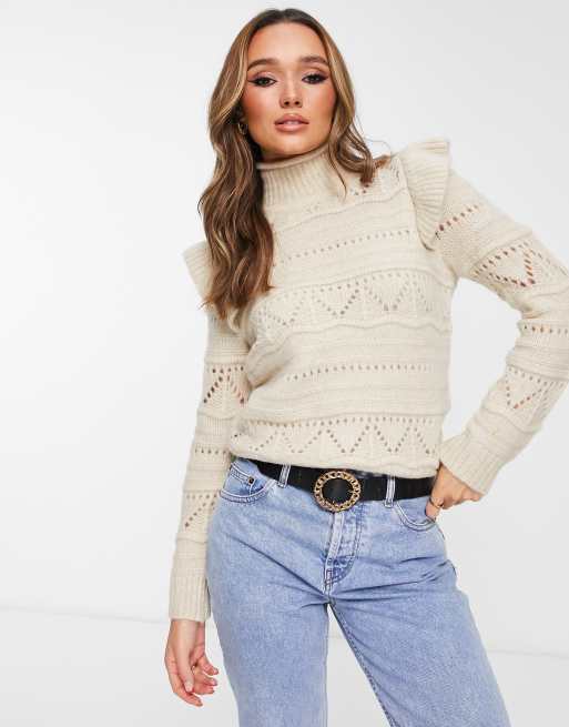 Y.A.S crochet frill detail sweater in cream ASOS