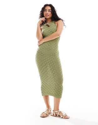 Y.A.S crochet halterneck maxi dress in sage green