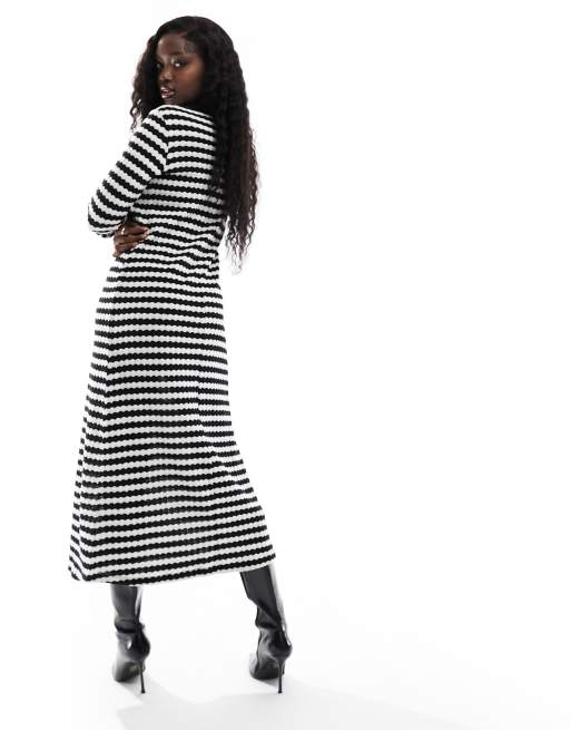 Y.A.S crochet knitted midi dress in black & white stripe | ASOS