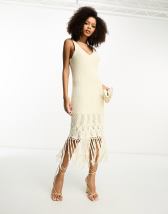 Pull&Bear crochet maxi dress in beige | ASOS