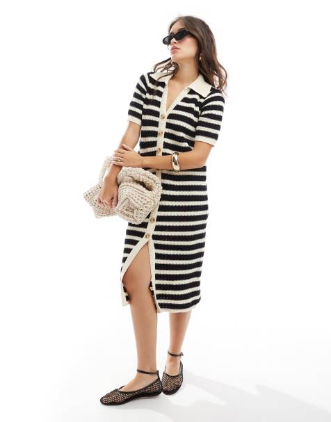 YAS crochet midi dress in black stripe - MULTI - view 1