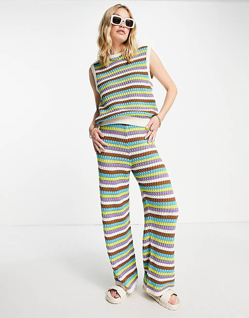 Y.A.S crochet pants in multi stripe (part of a set)