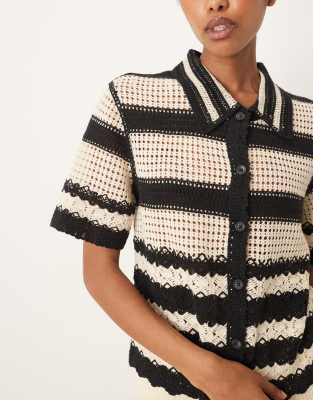 Y.a.s. Crochet Stripe Short Sleeve Cardigan In Multi