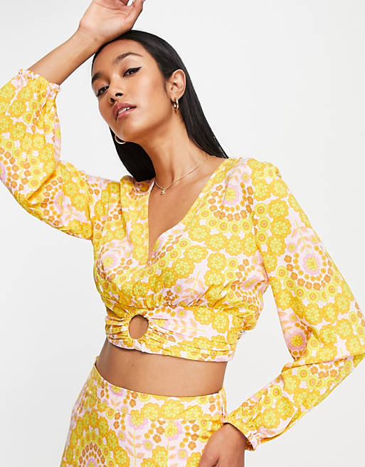 Y.A.S crop top with ring detail in yellow (part of a set) 