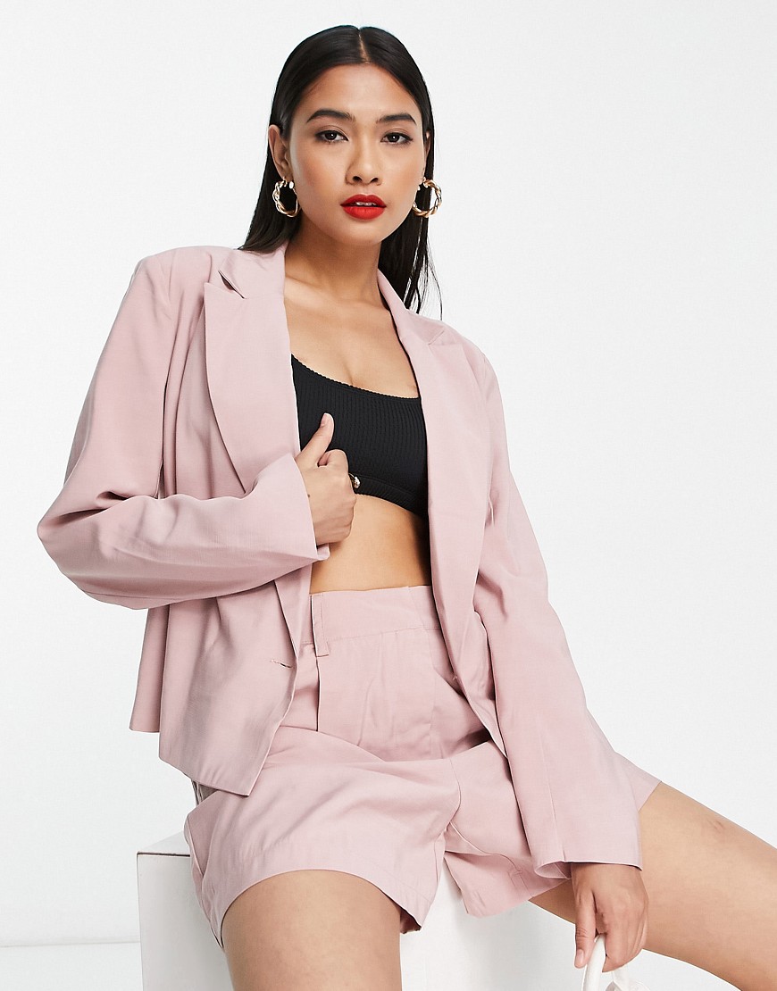 Y. A.S cropped blazer co-ord in pale rose-Pink