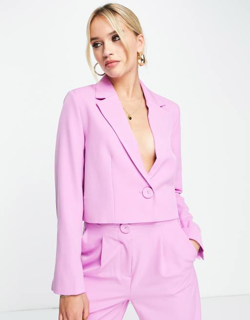 BLUSH PINK SET OF HIGH WAISTED PANTS AND CROPPED BLAZER – Le