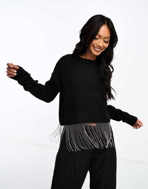 Black shop fringe jumper