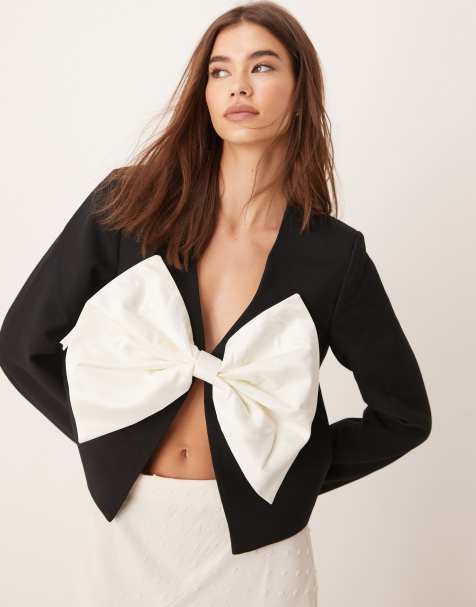 YAS - Cropped jack met oversized strik in zwart - view 1