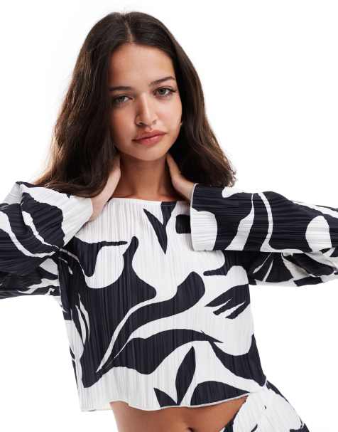 YAS cropped plisse top in mono print (part of a set) - view 1