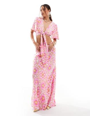 Y.a.s. Y.a.s Cropped Tie Front Top In Pink