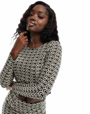 YAS Y.A.S cropped top co-ord in black & white wavy stripe-Multi