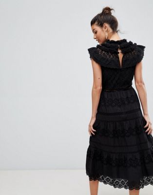  – Czarna koronkowa sukienka midi ze stójką | ASOS
