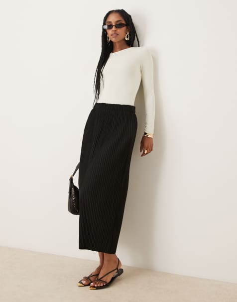 YAS plisse midi skirt in black