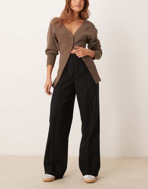 YAS high waisted front seam pintuck trouser in black