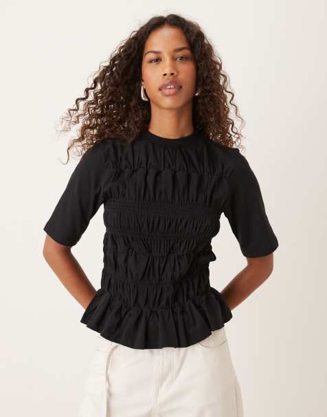 YAS ruched front jersey top in black