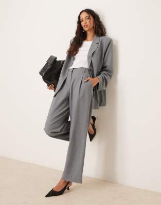 YAS YAS dad fit tailored trouser co-ord in medium grey melange