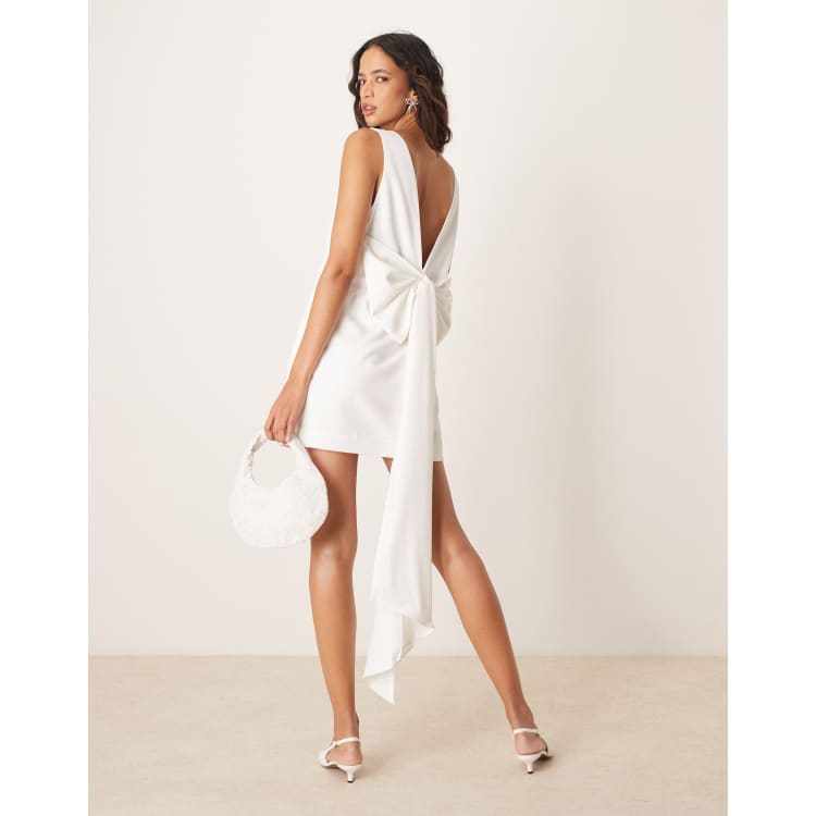 white dress with bow in back Love Letters Sequin Mini Hand Wash Cold White Sleeveless Bow Mini Dress