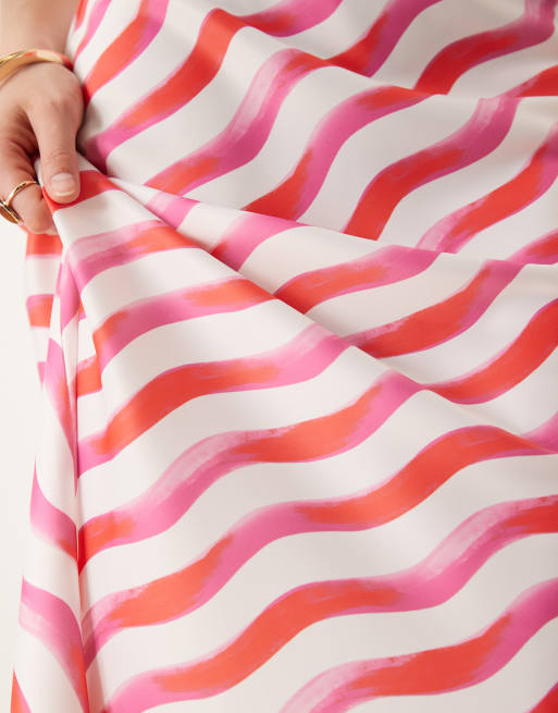 YAS diagonal stripe midi skirt in pink and white, 4 of 5
