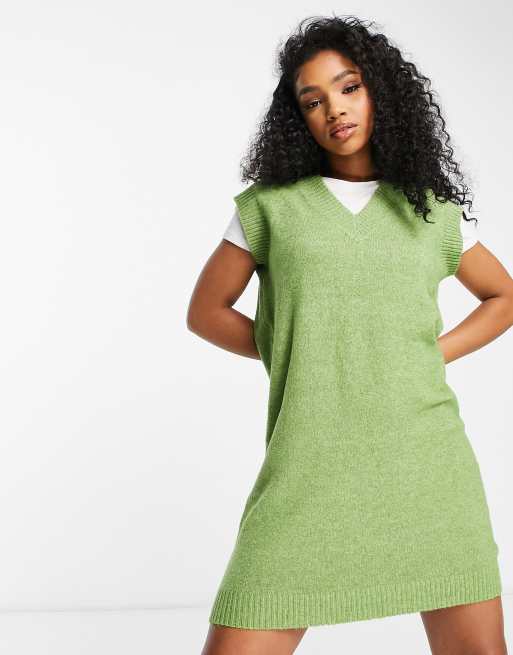 Y.A.S – Diva – Ärmelloses Strickkleid mit V-Ausschnitt in Grün