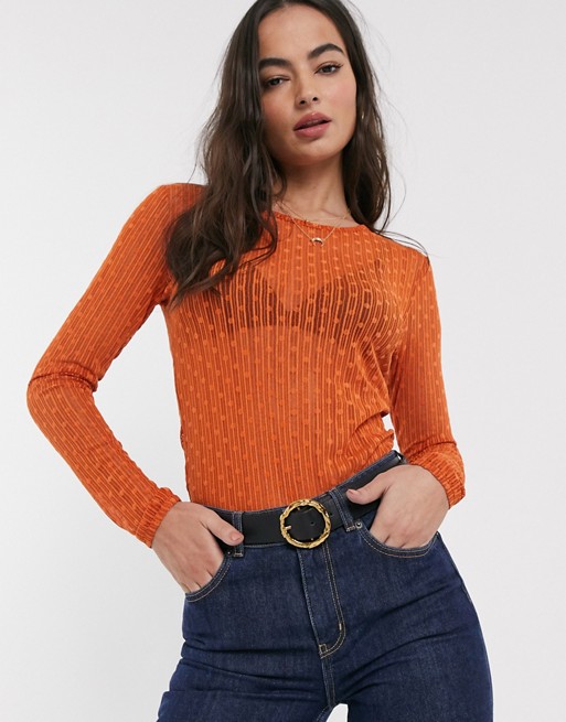 Y.A.S Donna long sleeve dobby mesh top