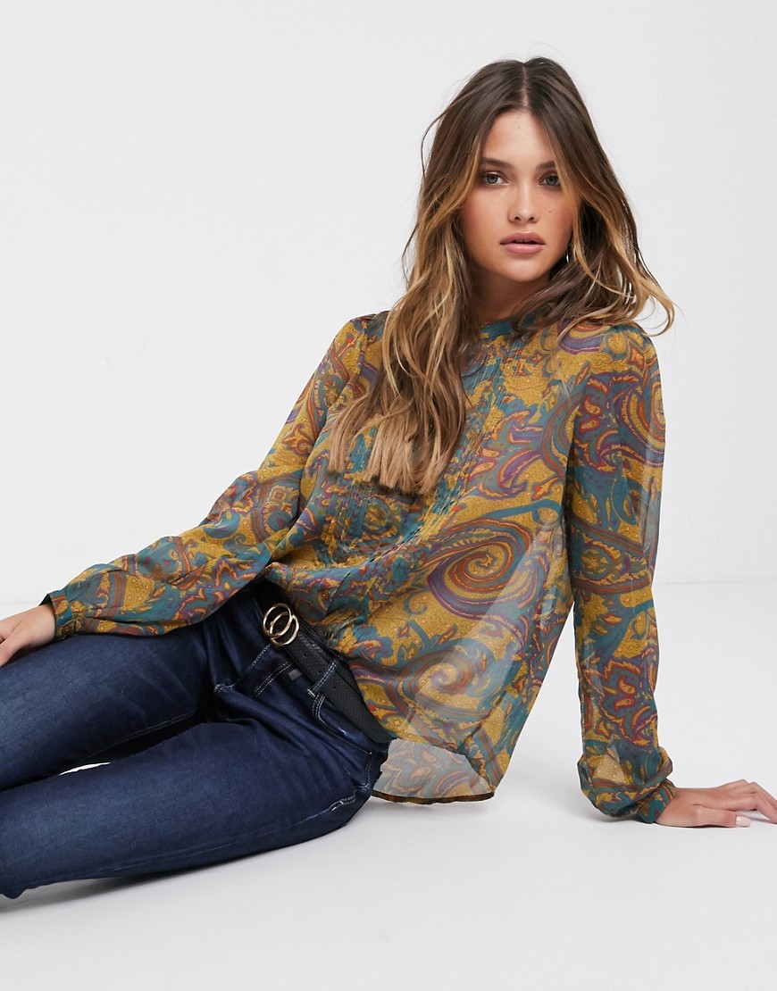Y.A.S - Doorschijnende blouse met plooien en paisley-print-Multi