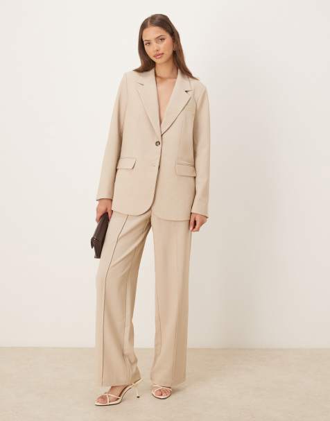 YAS high waist wide leg tailored trouser co-ord in cream