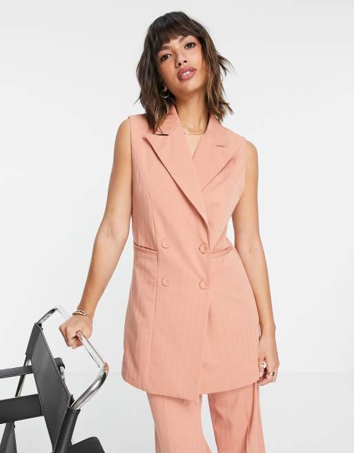 Y.A.S - Double breasted gilet in koraalkleur, deel van co-ord set