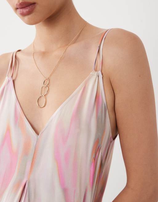 YAS double cami strap drapey midi dress in soft peach tiedye print, 2 of 4