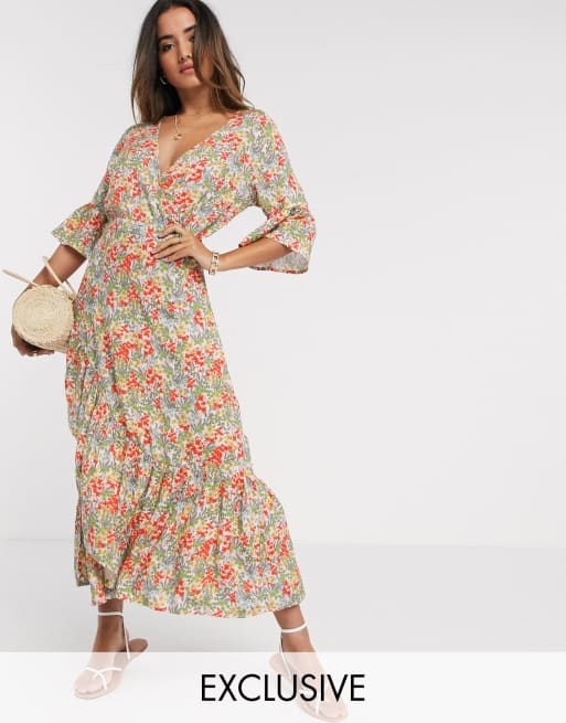 Y.A.S dress with ruffle detail slit in floral ASOS