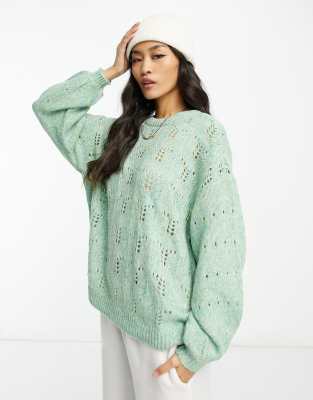 YAS Y.A.S dusty long sleeve knitted pullover in green space dye