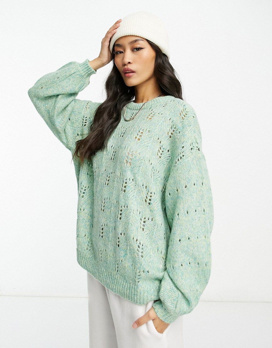 dusty long sleeve knitted pullover in green space dye