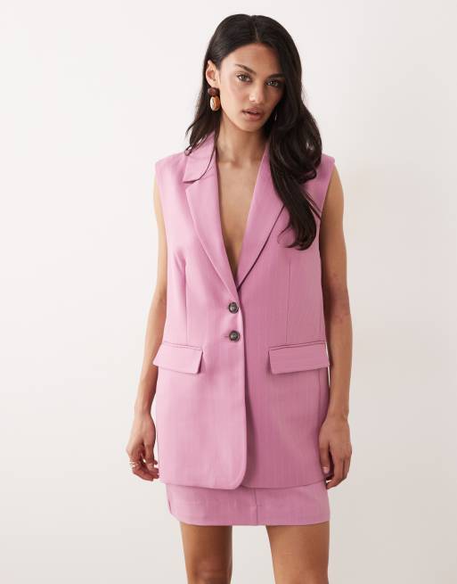 YAS - Co-ord set van getailleerd gilet met lange pasvorm en mini rok in mauve roze, 2 van 3