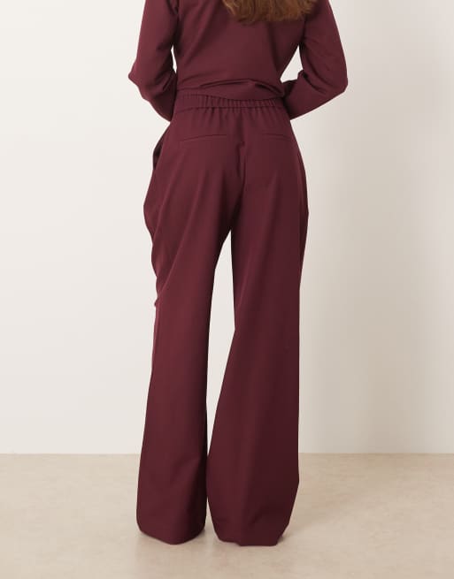 YAS - Elegante broek met hoge taille in bordeauxrood, deel van co-ord set, 4 van 5