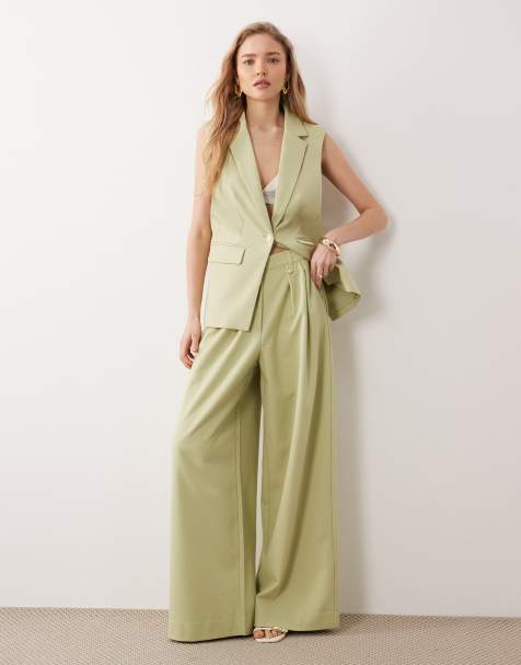 YAS - Elegante broek met hoge taille in winters groen, deel van co-ord set - view 1