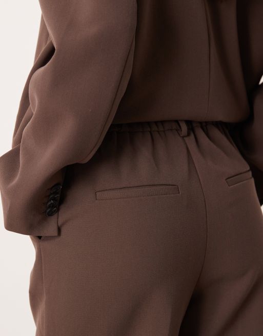 YAS - Elegante broek met wijde pijpen in chocoladebruin, deel van co-ord set, 2 van 5