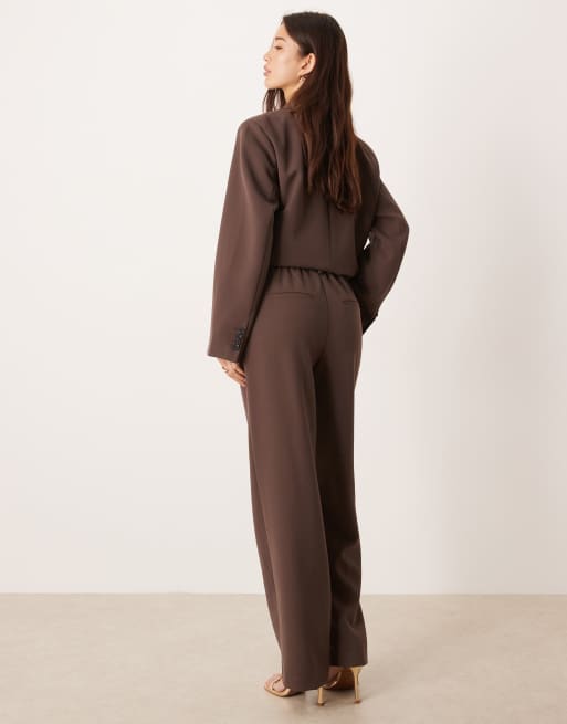 YAS - Elegante broek met wijde pijpen in chocoladebruin, deel van co-ord set, 3 van 5