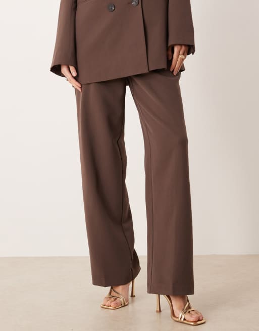 YAS - Elegante broek met wijde pijpen in chocoladebruin, deel van co-ord set, 4 van 5