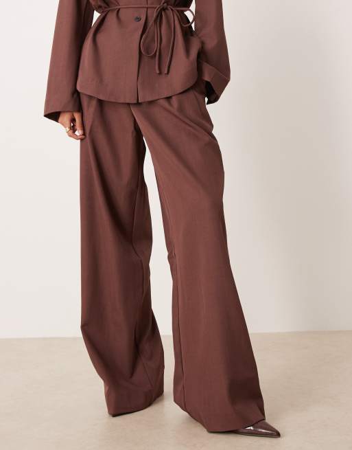 YAS - Elegante broek met wijde pijpen in gemêleerd bordeauxrood, deel van co-ord set, 2 van 5