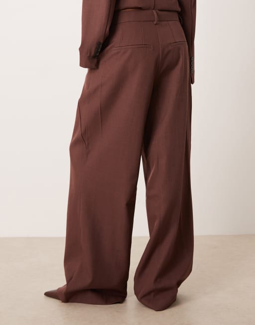 YAS - Elegante broek met wijde pijpen in gemêleerd bordeauxrood, deel van co-ord set, 4 van 5