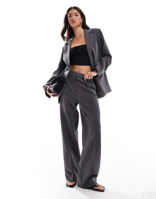 YAS - Elegante broek met wijde pijpen in grijs, deel van co-ord set