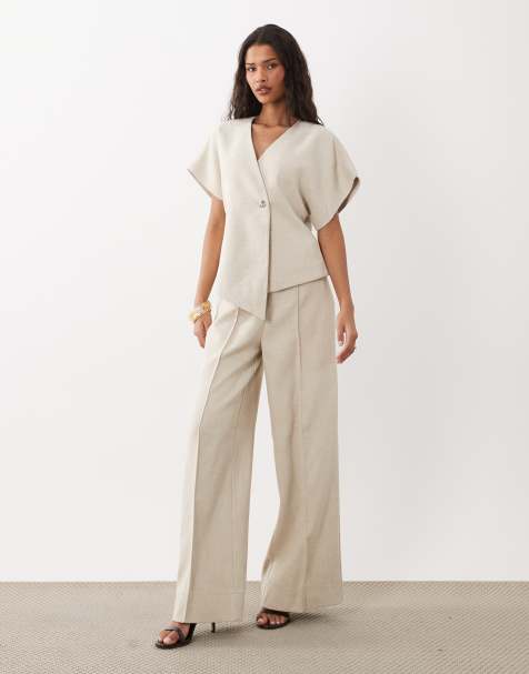 YAS – Elegante Hose in Hellbeige mit Ziernaht vorne, Kombiteil - view 1