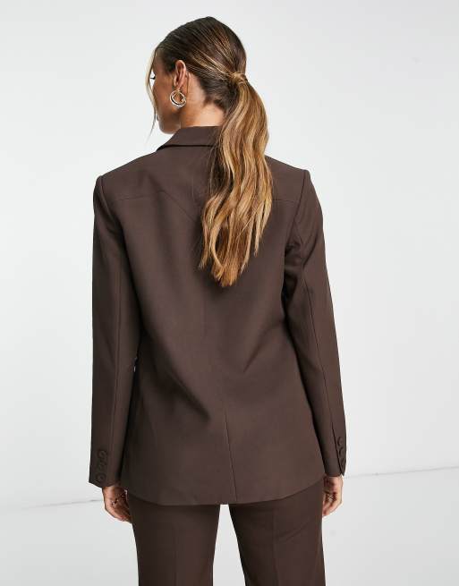 Y.A.S - Elegante, nette smoking-blazer in bruin, deel van co-ord set, 2 van 4