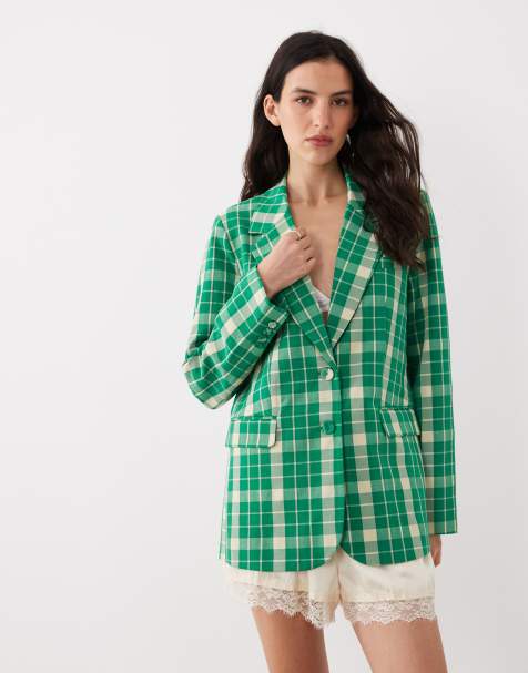 YAS – Eleganter Blazer in leuchtendem Grün mit Karomuster - view 1
